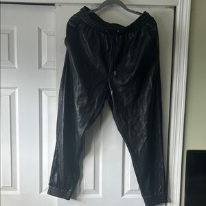 Black Vegan Leather Jogger Pants